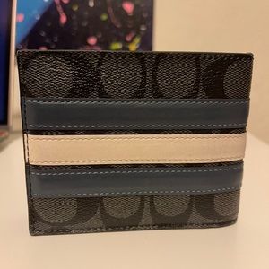 Coach Wallet Black w/ Blue & White Stripe